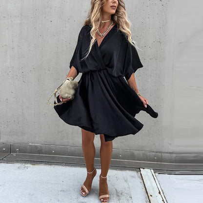 Robe Femme - Décolleté Cache-Cœur - Manches Courtes Fluides