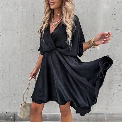 Robe Femme - Décolleté Cache-Cœur - Manches Courtes Fluides