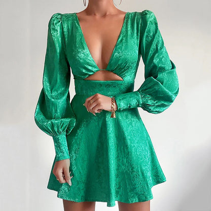 Robe Femme - Mini Évasée - Manches Longues Bouffantes