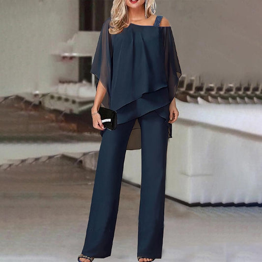 Ensemble Femme - Haut Poncho - Pantalon Large Fluide Élégant