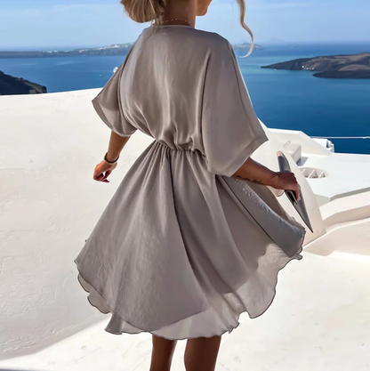 Robe Femme - Décolleté Cache-Cœur - Manches Courtes Fluides