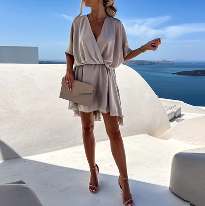 Robe Femme - Décolleté Cache-Cœur - Manches Courtes Fluides