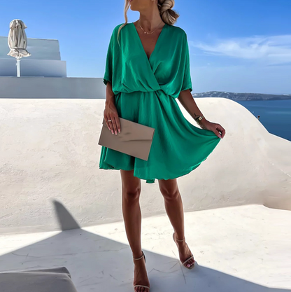 Robe Femme - Décolleté Cache-Cœur - Manches Courtes Fluides