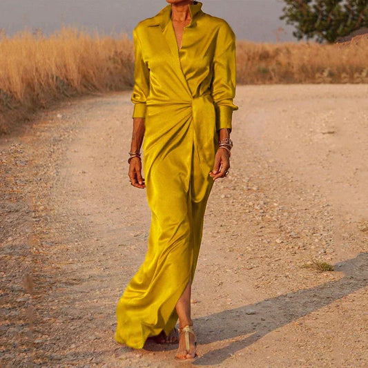 Long Dress for Women - Long Sleeves Satin