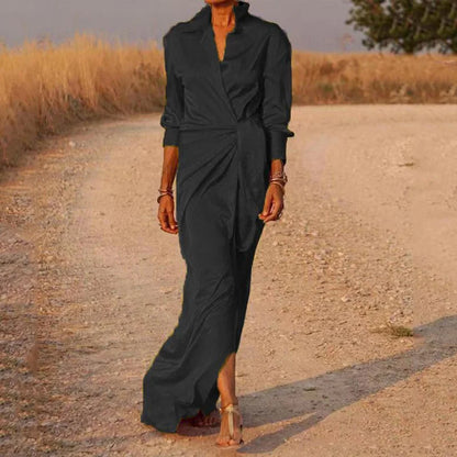 Robe Longue Femme - Manches Longues Satiné