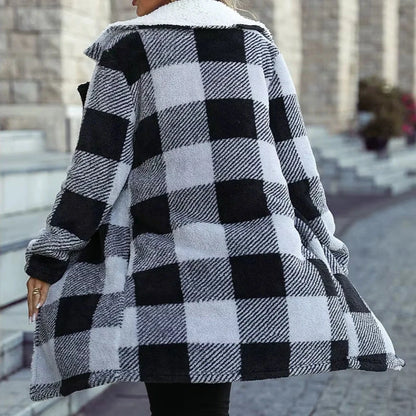 Manteau à Carreaux Élégant et Sans Boutons