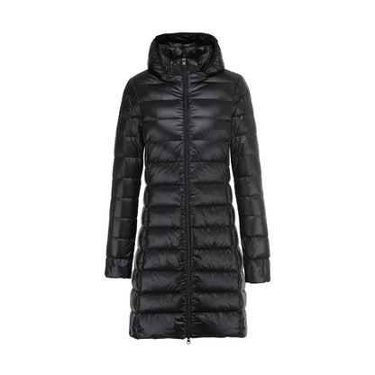 Sophie elegant long down jacket with removable hood