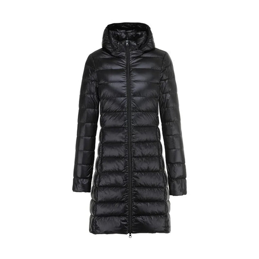 Sophie elegant long down jacket with removable hood