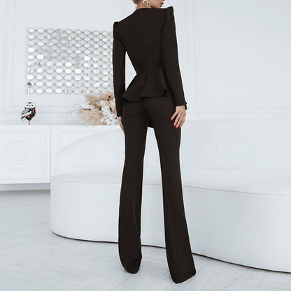 Ensemble Femme - Blazer Cintré à Col Satiné et Pantalon