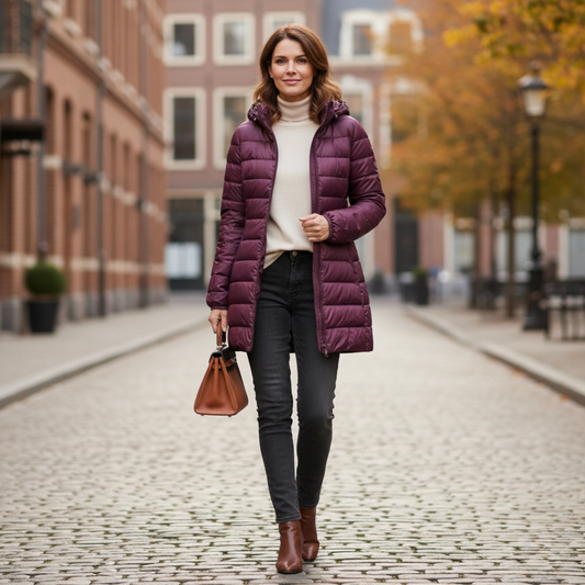Élise elegant lightweight down jacket with removable hood