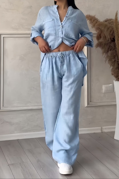 Ensemble Coordonné Femme - Chemise Boutonnée Manches Longues & Pantalon Large