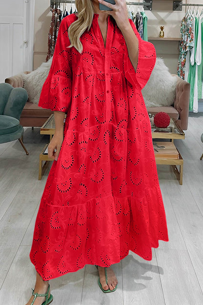 Léna Élégante Robe Longue Bohème en Coton Brodé