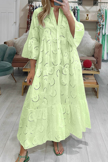 Léna Élégante Robe Longue Bohème en Coton Brodé