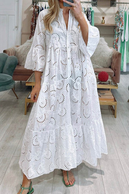 Léna Élégante Robe Longue Bohème en Coton Brodé