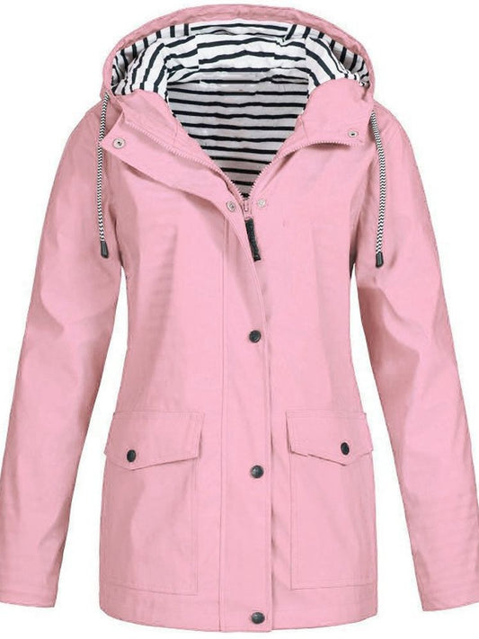 Clara – Elegant waterproof hooded jacket with zipper and snap buttons closure