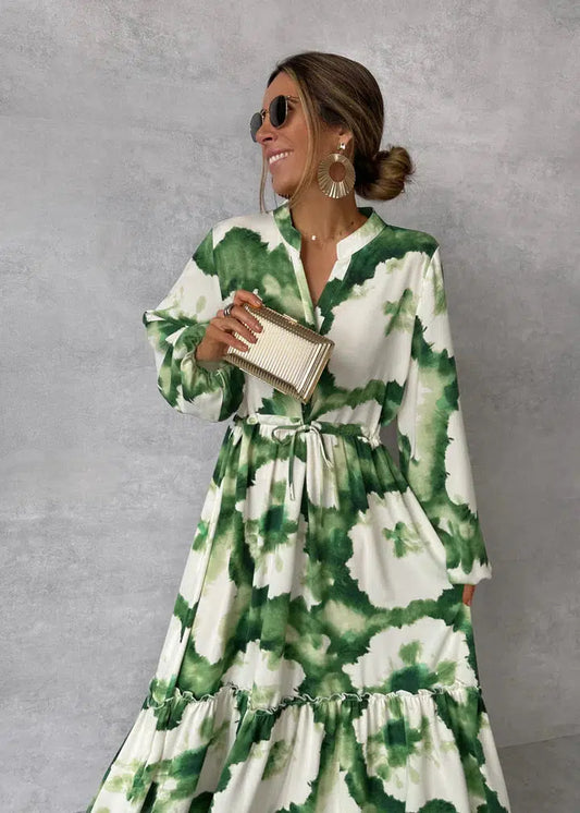 Emma | Long and fluid elegant dress with V-neck and light sleeves