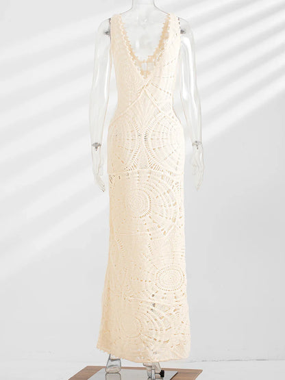 Robe Femme Crochet – Sans Manches – Décolleté V