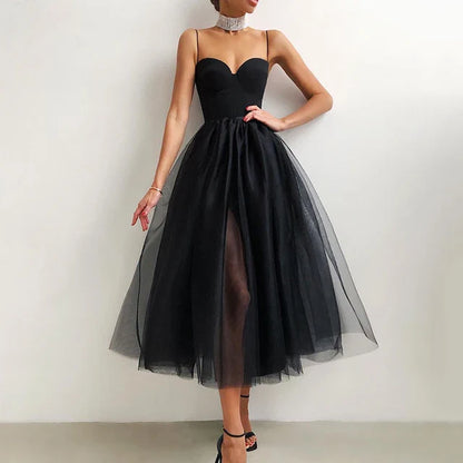Robe de soirée femme - Décolleté cœur - Jupe en tulle fendue élégante