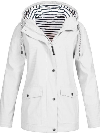 Clara – Elegant waterproof hooded jacket with zipper and snap buttons closure