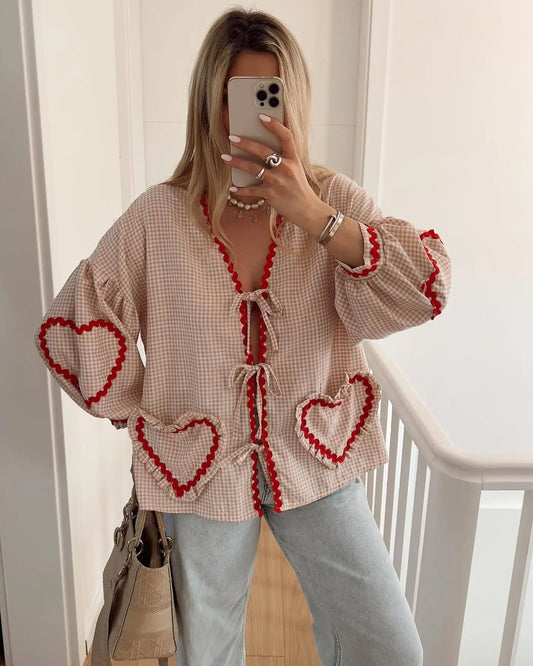 Blouse Femme - Manches Longues Encolure V Ajustable