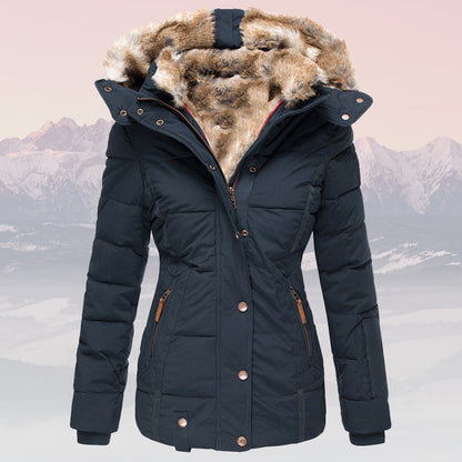 Emma – Elegant hooded down jacket with fur collar