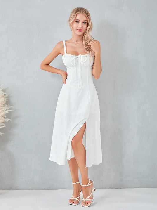 Midi Dress for Women - Fitted Corset and Flared Skirt