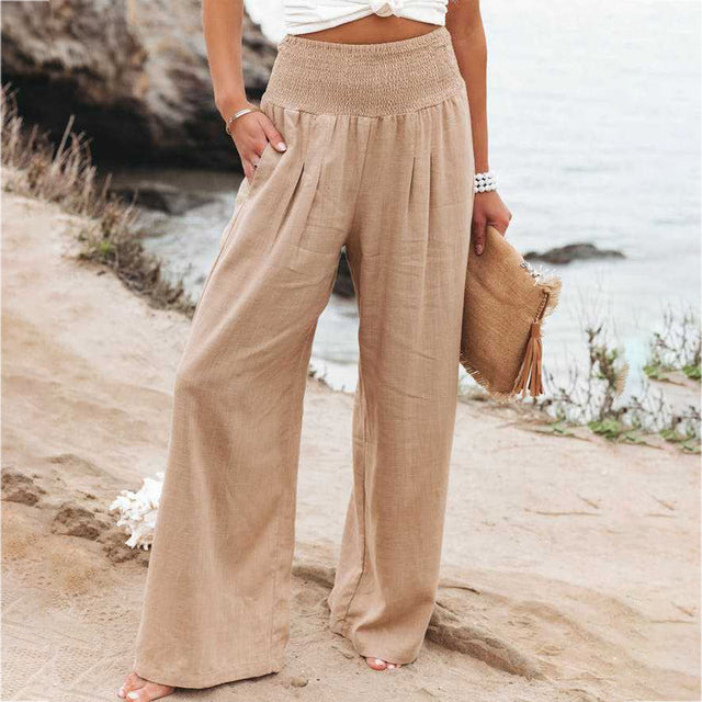Pantalon large femme - Taille haute Coupe ample
