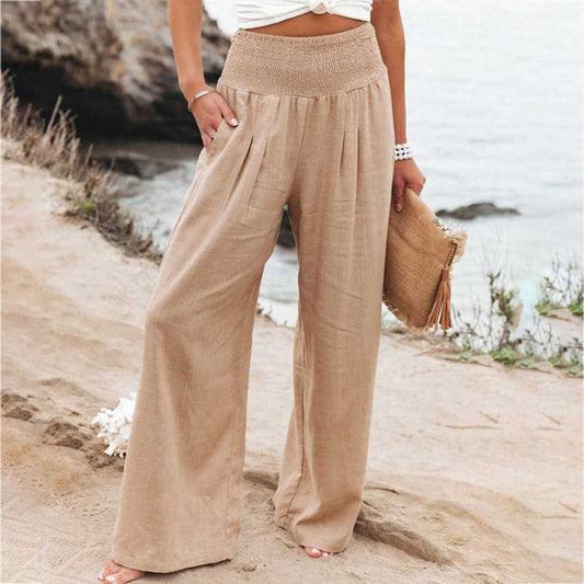 Pantalon large femme - Taille haute Coupe ample