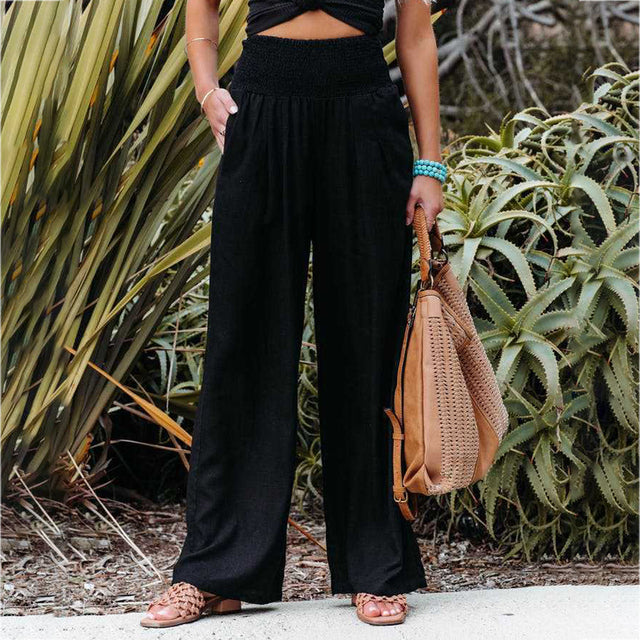 Pantalon large femme - Taille haute Coupe ample