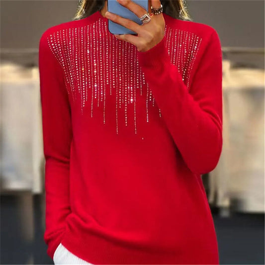 Freda – Chic semi-turtleneck sweater with sequins