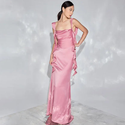 Robe de soirée femme - Longue en soie - Col carré