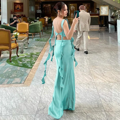 Robe de soirée femme - Longue en soie - Col carré