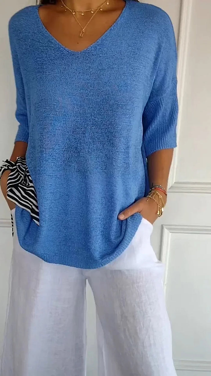 Emma – Blouse élégante et fluide à col en V