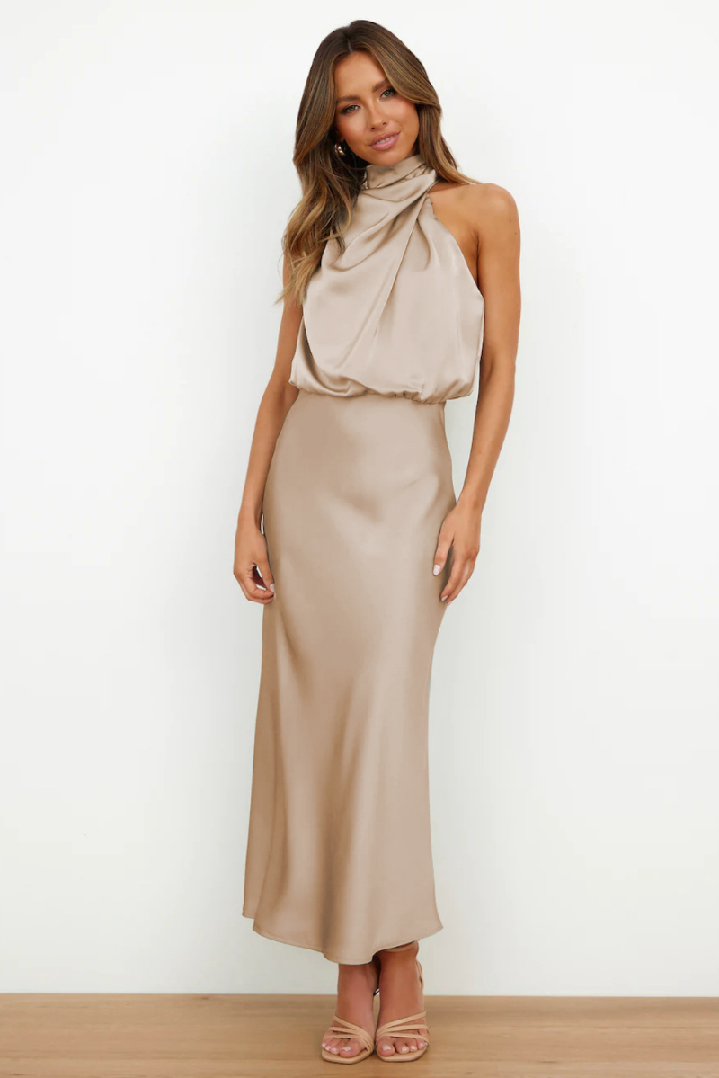 Léa | Elegant Midi Dress with Asymmetrical Neckline