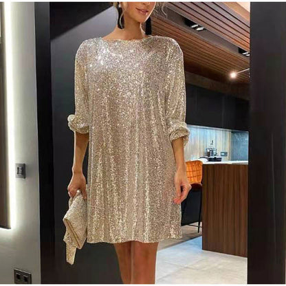 Robe Courte Femme - Sequins Brillants - Manches Longues