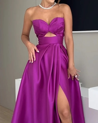Robe de Soirée Femme - Décolleté Cœur - Fendue - Satin Élégant