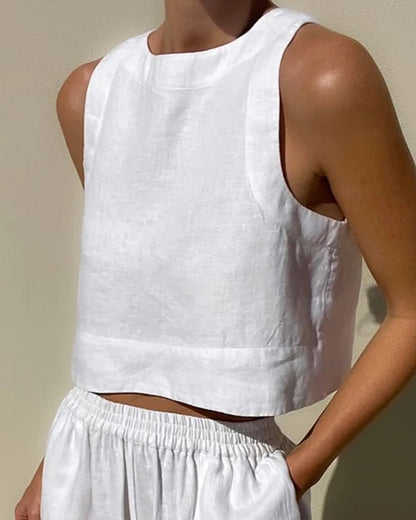 Ensemble Femme – Haut Court sans Manches & Pantalon Taille Haute