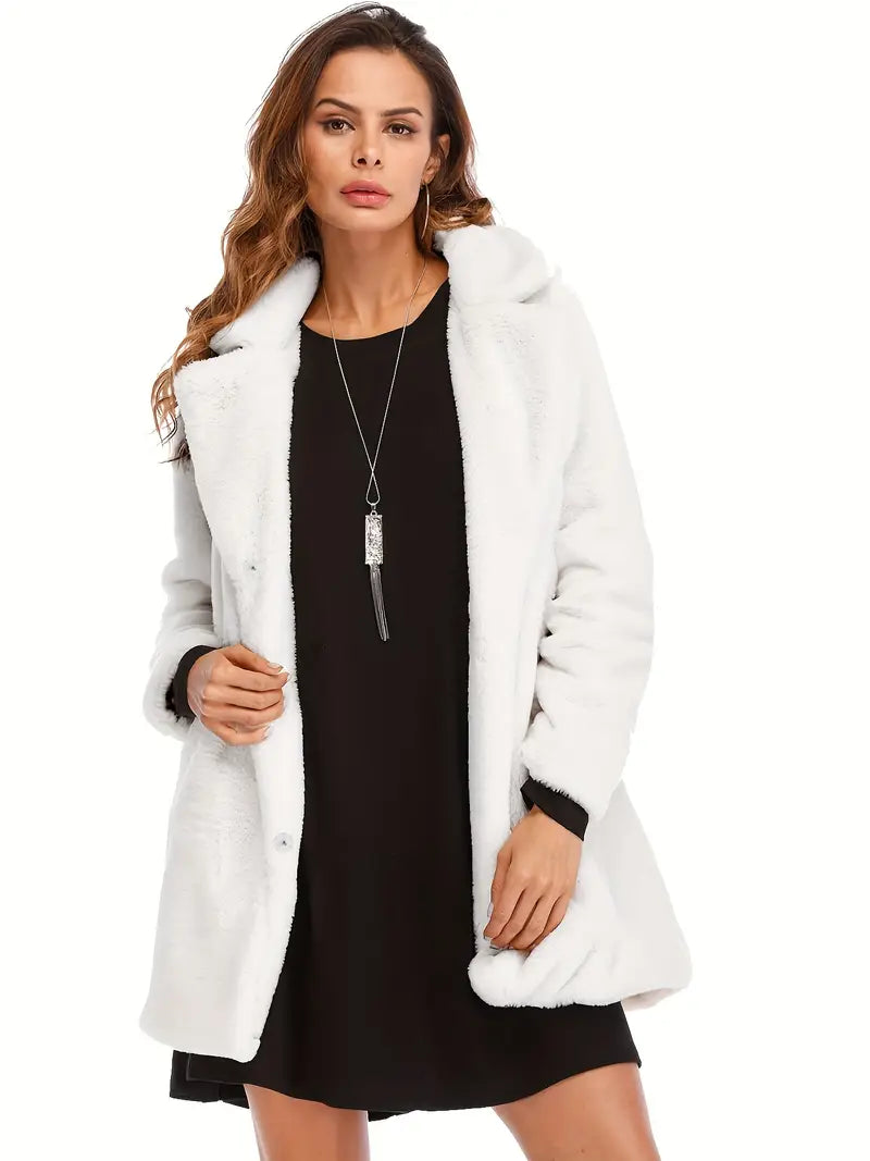 Manteau Mi-Long Femme en Fausse Fourrure