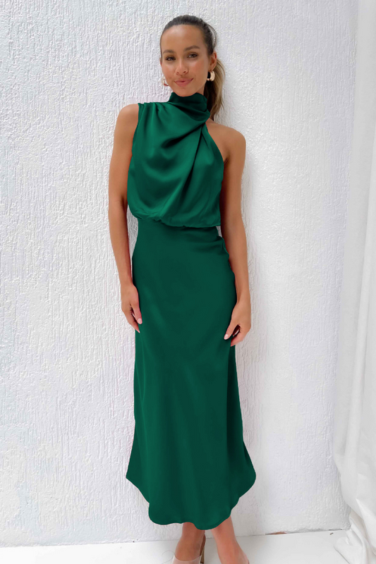 Léa | Elegant Midi Dress with Asymmetrical Neckline