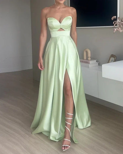 Robe de Soirée Femme - Décolleté Cœur - Fendue - Satin Élégant