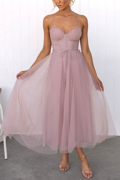 Robe Femme - Taille Cintrée - Jupe Midi Évasée Fluide