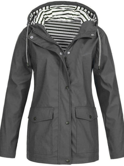 Clara – Elegant waterproof hooded jacket with zipper and snap buttons closure