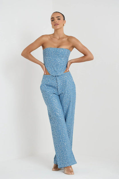 Ensemble Deux Pièces Femme - Pantalon Taille Haute Évasé
