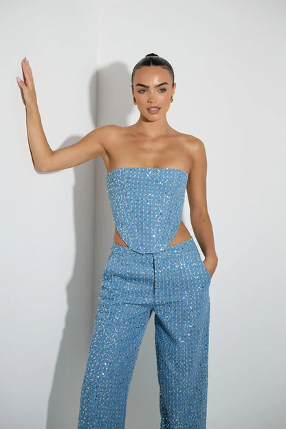 Ensemble Deux Pièces Femme - Pantalon Taille Haute Évasé