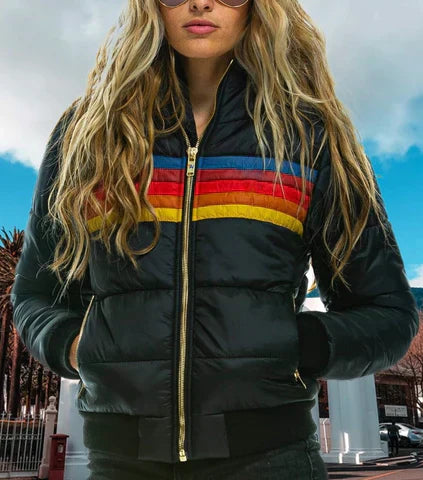 Emma – Veste matelassée élégante et chaude à blocs de couleur rétro