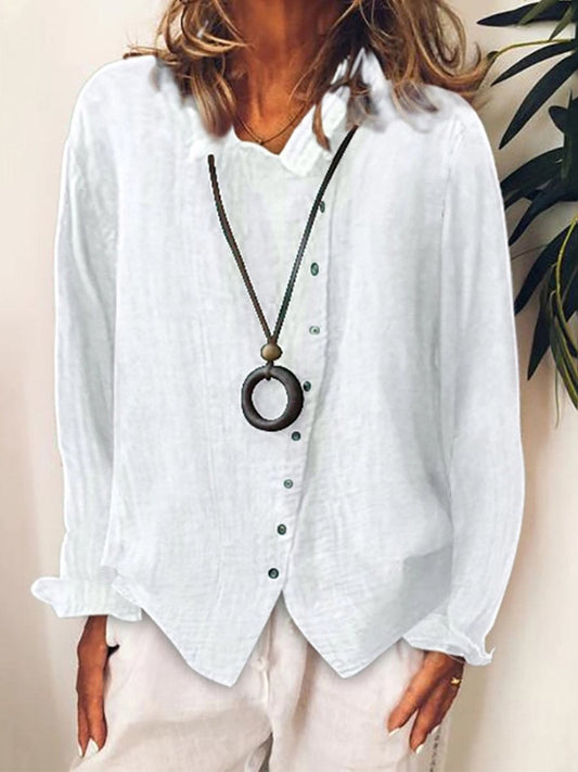 Emma Elegant Long Blouse in Breathable Cotton and Linen