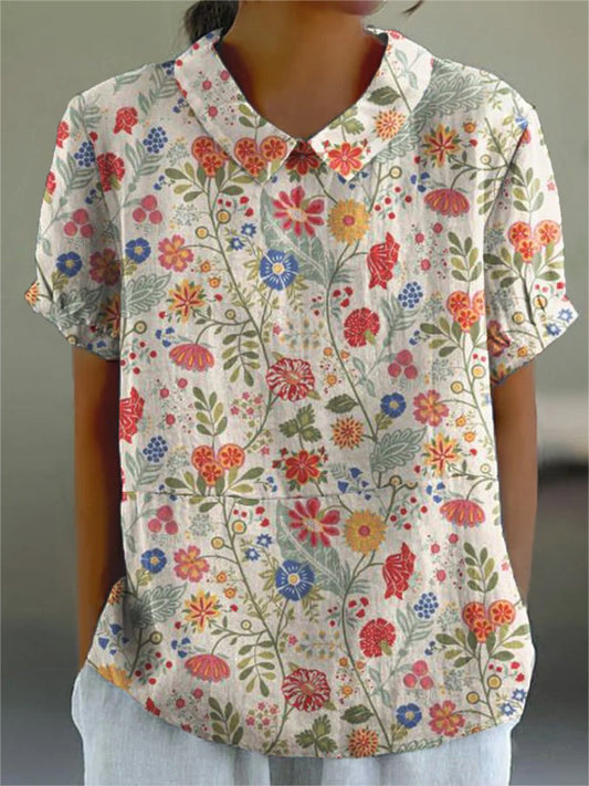 Léa – Light and refined blouse in cotton and linen with floral print