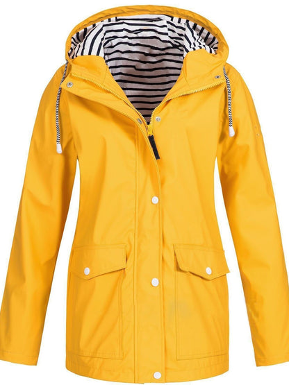 Clara – Elegant waterproof hooded jacket with zipper and snap buttons closure