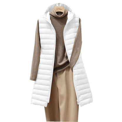 Léa – Gilet sans manches mi-long léger à capuche pour l’automne et l’hiver