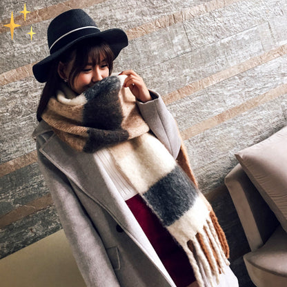 Emma Soft Cashmere Scarf with Plaid and Fringes